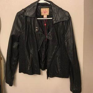 Black leather jacket.